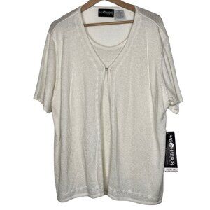 NWT Sag Harbor 3x Cream Knit 2 in 1 Embroidered Blouse